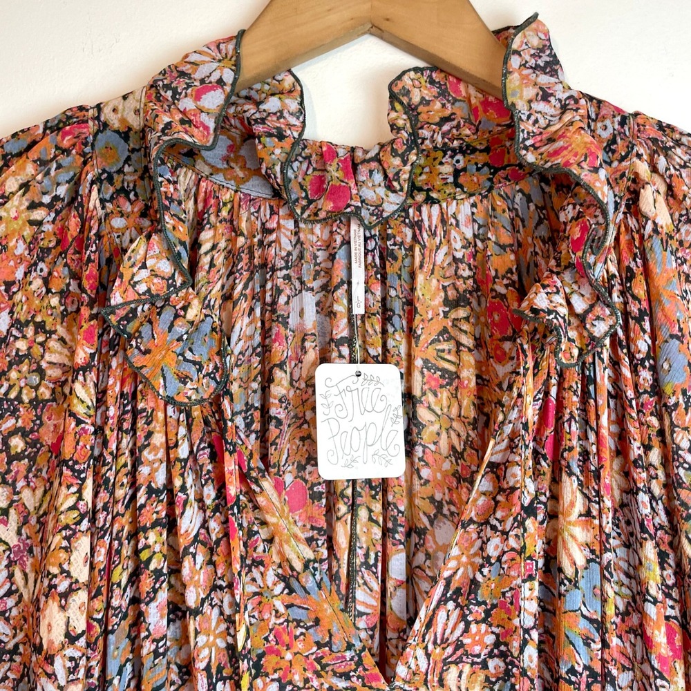 Free People Maxi Dress Floral Tiered Boho Ruffle L Fairy Grunge Ethereal NWT - Picture 5 of 9